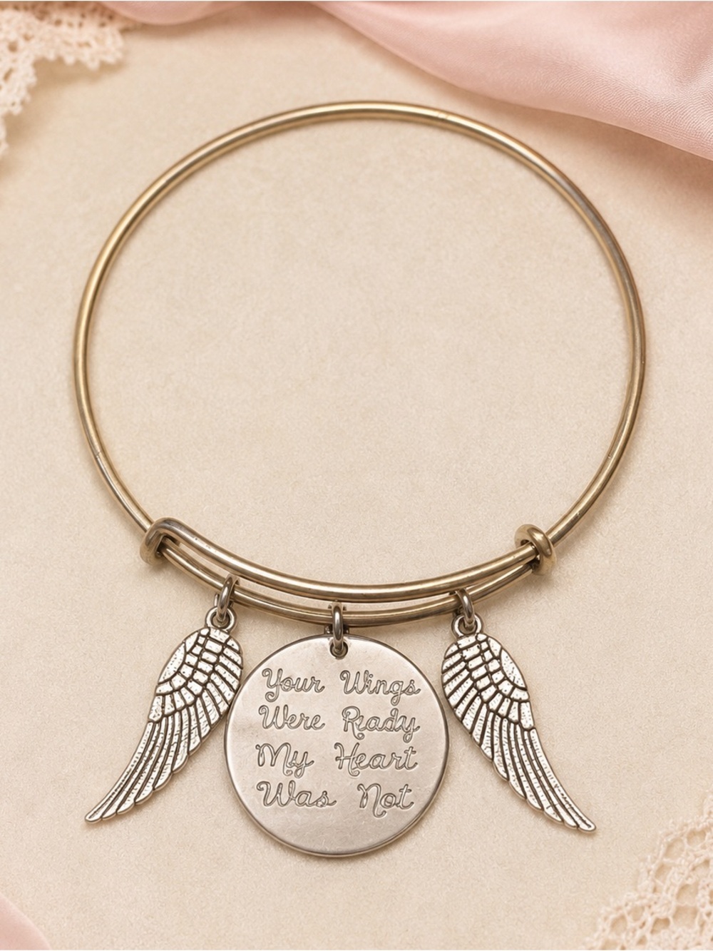 Angel Wings Memorial Expandable Bangle Bracelet Silver Tone Inspirational